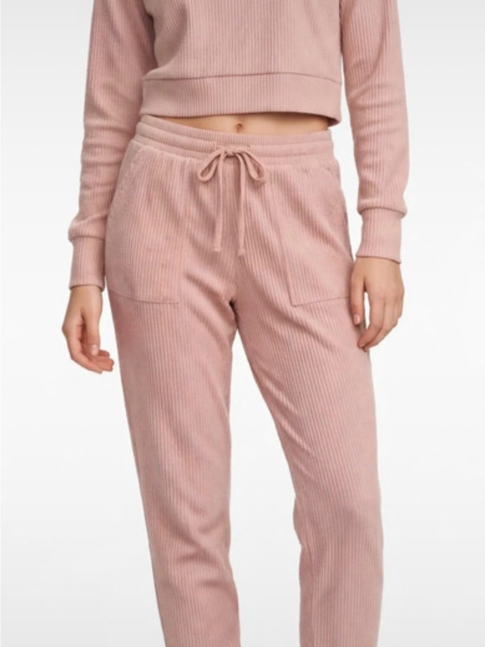 Ribbed Drawstring Joggers in Blush Pink